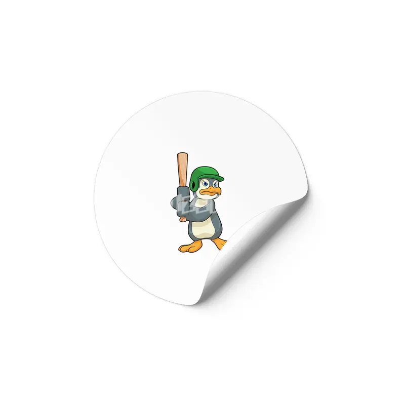 Penguin at Baseball with Baseball bat & Helmet Etiket