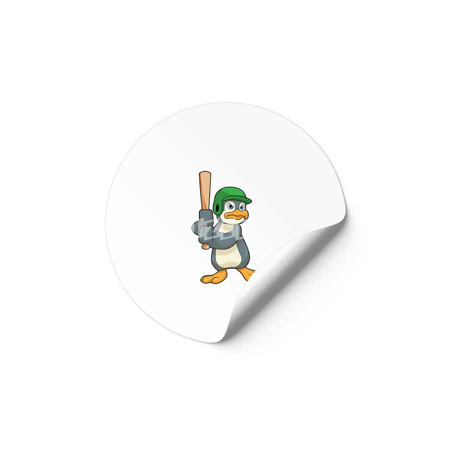 Penguin at Baseball with Baseball bat & Helmet Etiket