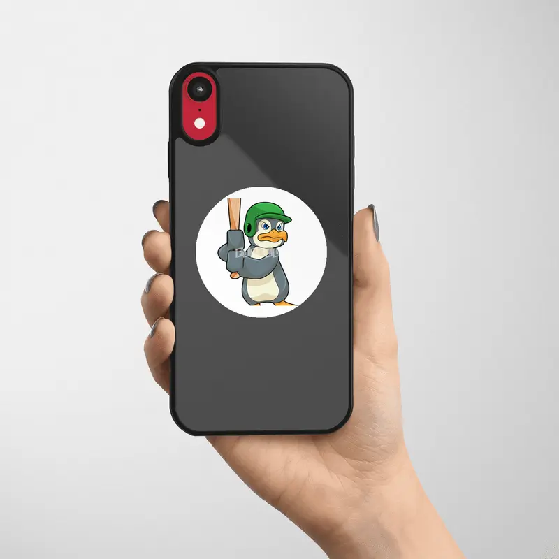 Penguin at Baseball with Baseball bat & Helmet Etiket