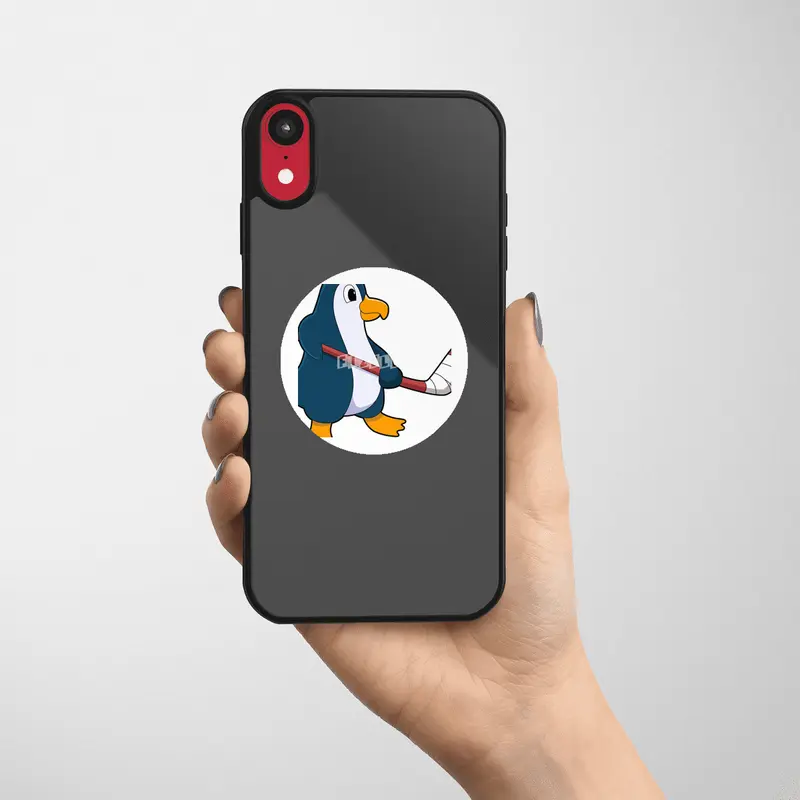 Penguin at Ice hockey with Ice hockey stick Etiket