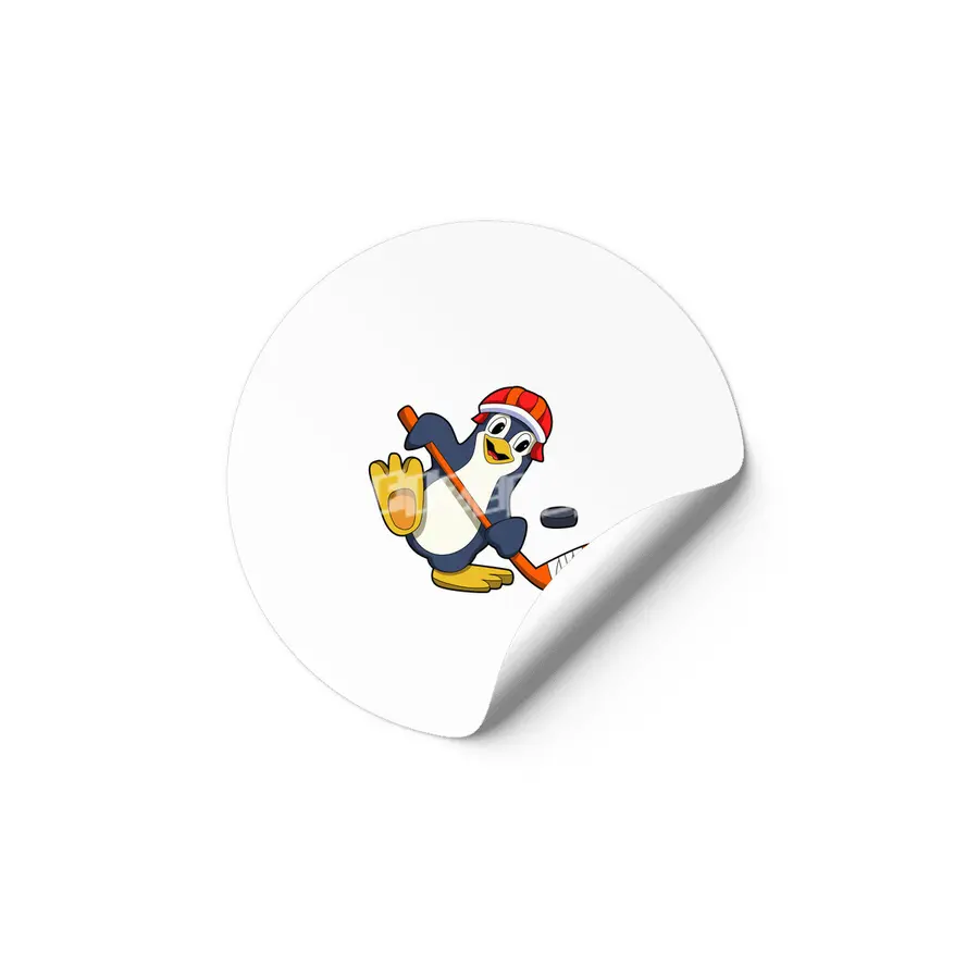 Penguin at Ice hockey with Ice hockey stick & Cap Etiket