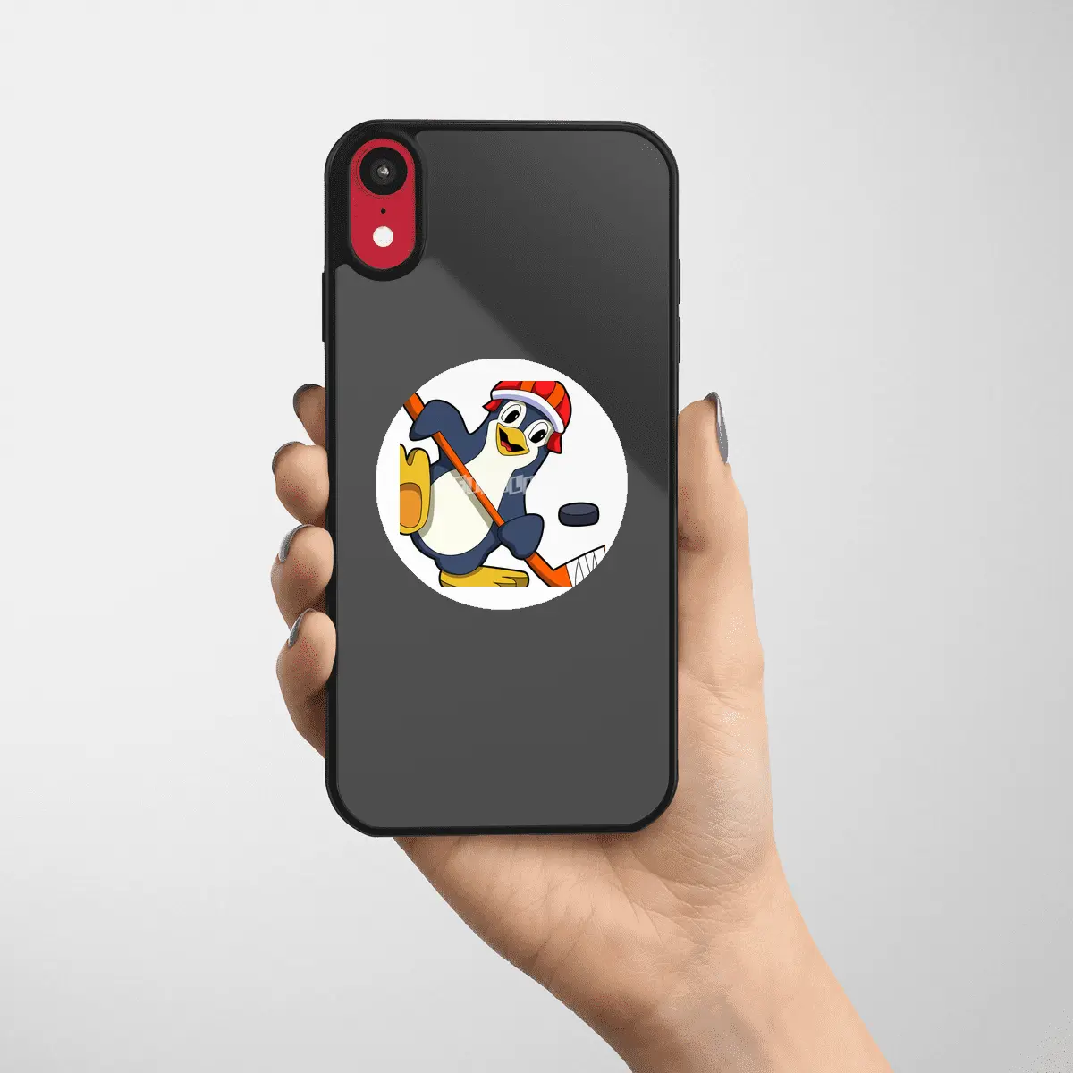 Penguin at Ice hockey with Ice hockey stick & Cap Etiket
