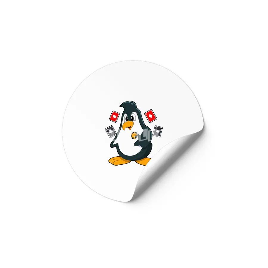 Penguin at Poker with Poker cards Etiket