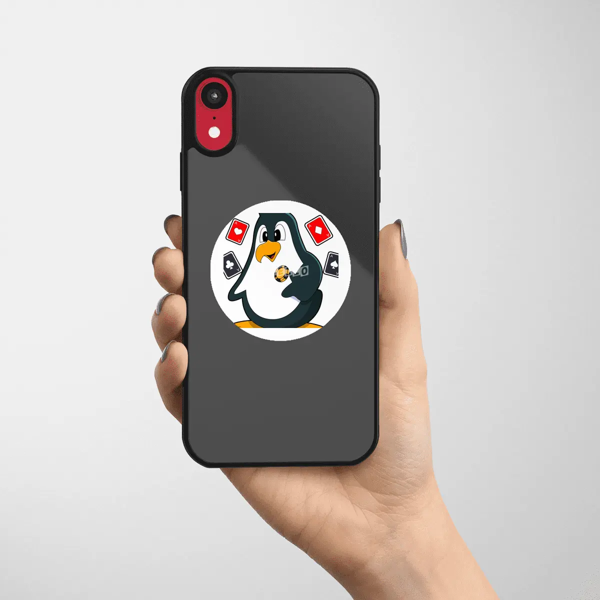 Penguin at Poker with Poker cards Etiket
