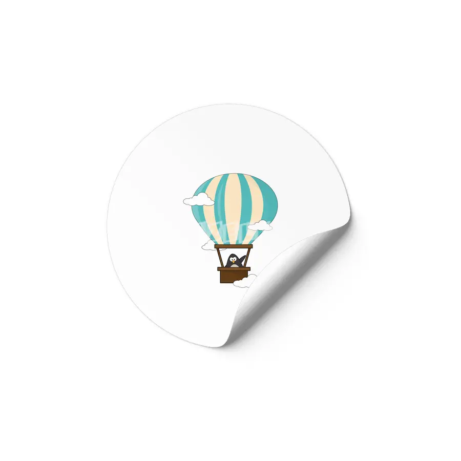 Penguin in Hot air balloon & Clouds Etiket