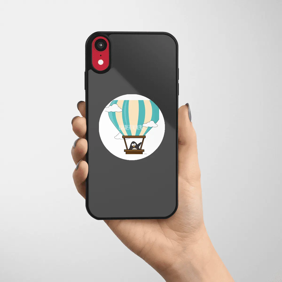 Penguin in Hot air balloon & Clouds Etiket