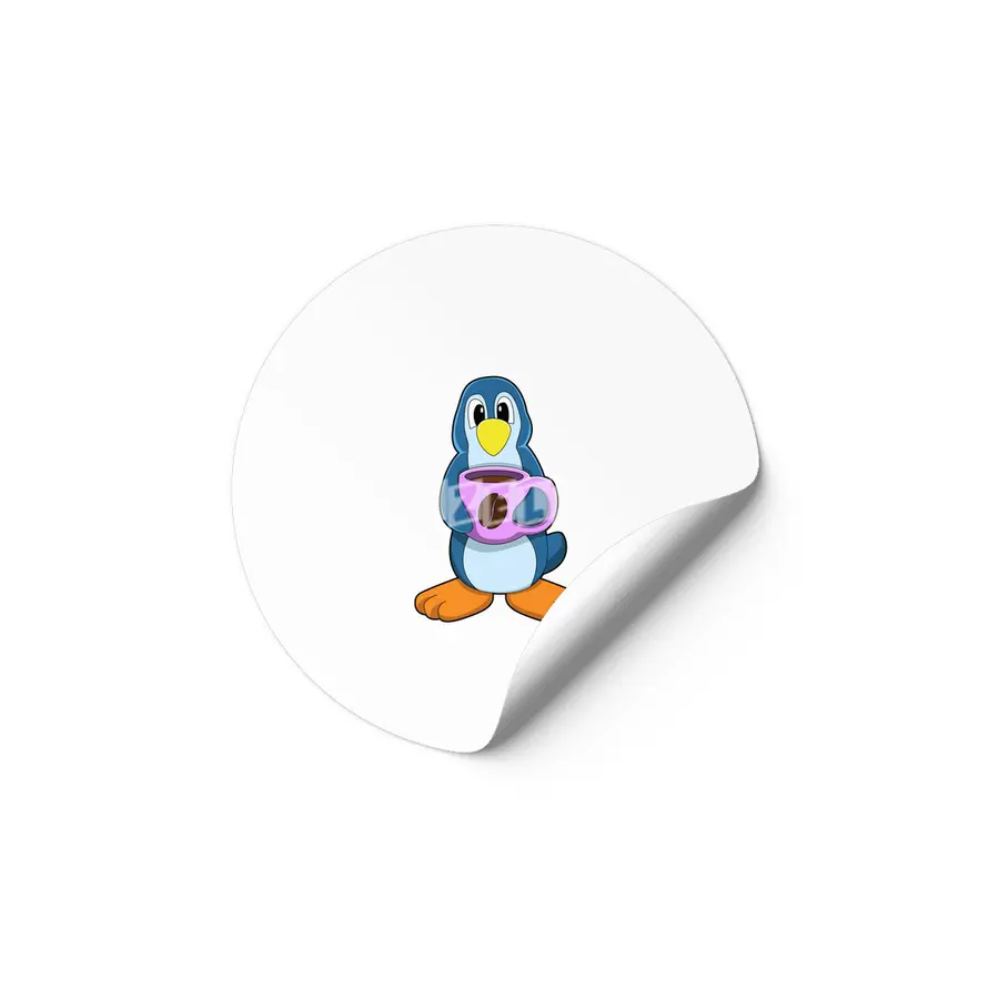 Penguin with Cup of Coffee Etiket