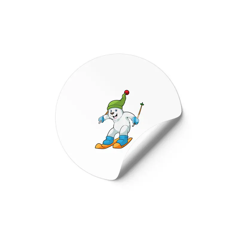 Polar bear as Skier with Ski & Bobble hat Etiket