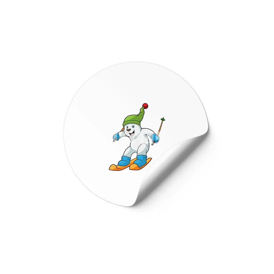 Polar bear as Skier with Ski & Bobble hat Etiket
