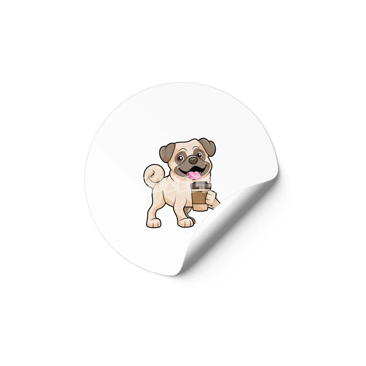 Pug with Coffee to go Etiket