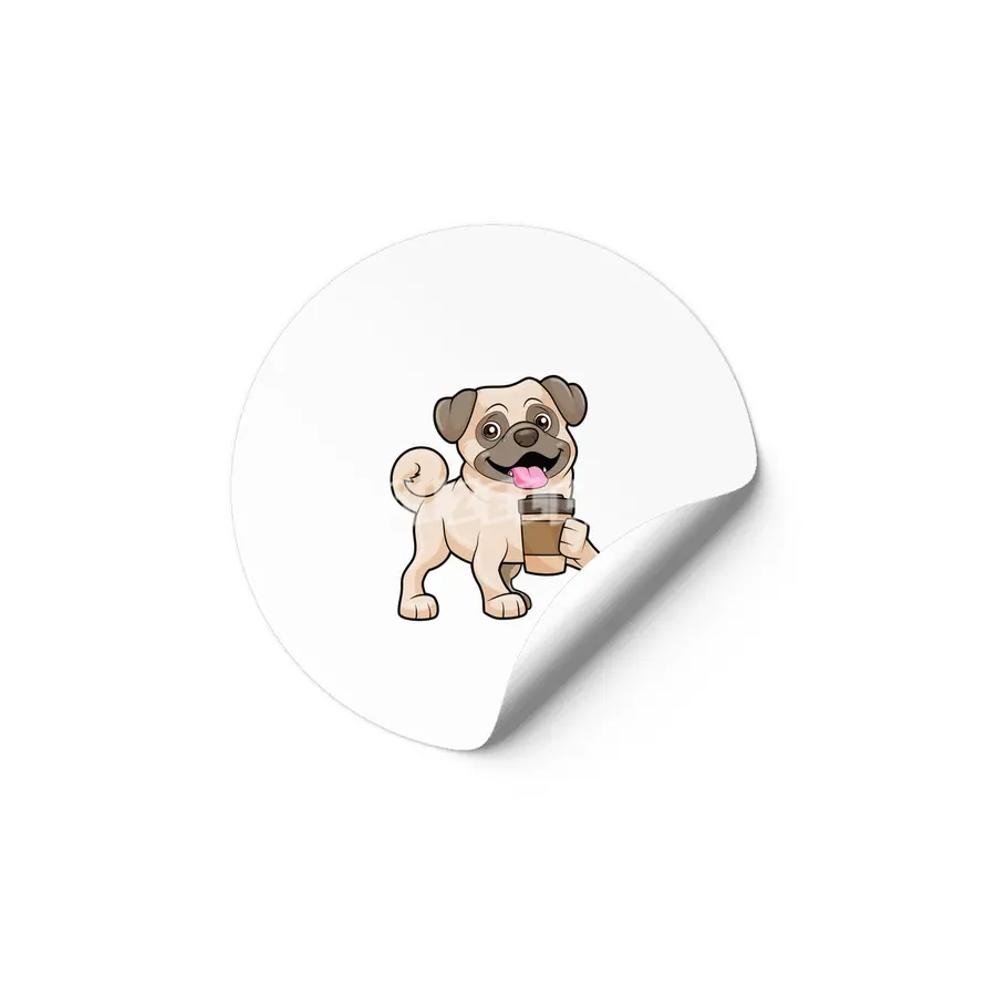 Pug with Coffee to go Etiket