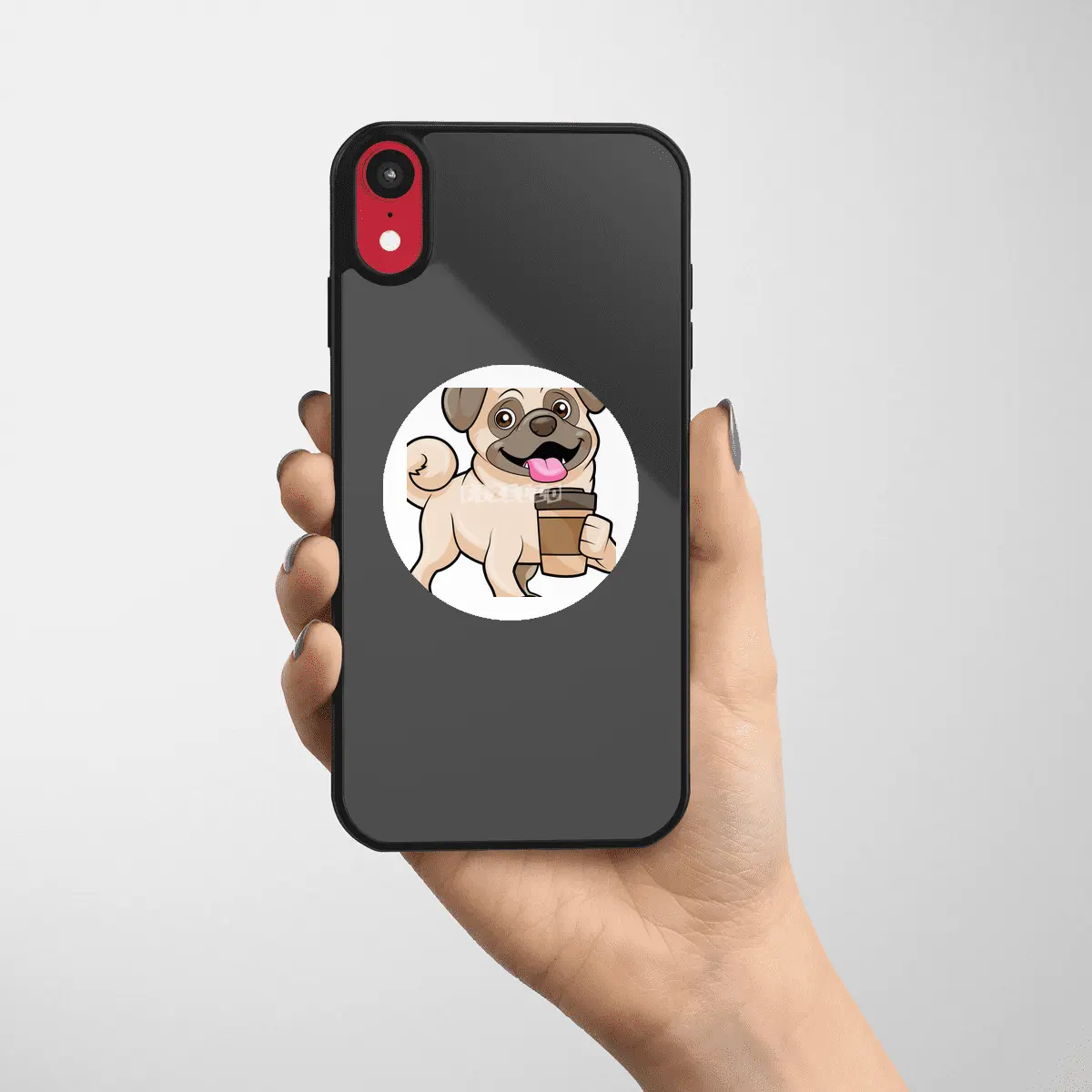 Pug with Coffee to go Etiket