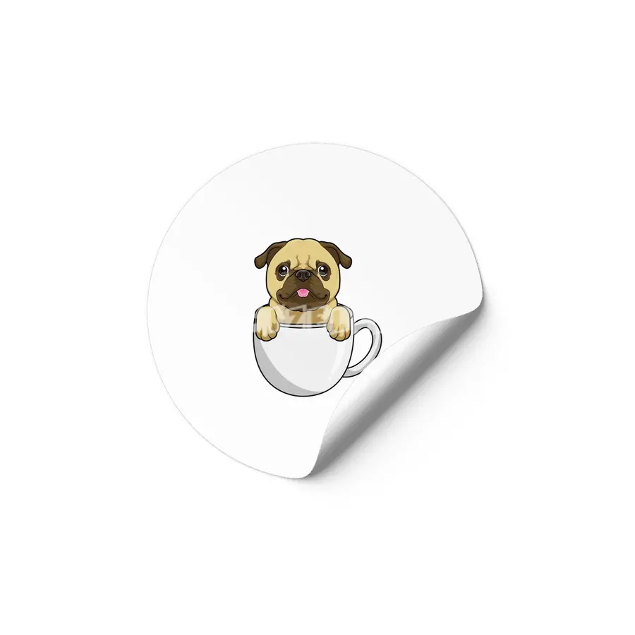 Pug with Cup of Coffee Etiket
