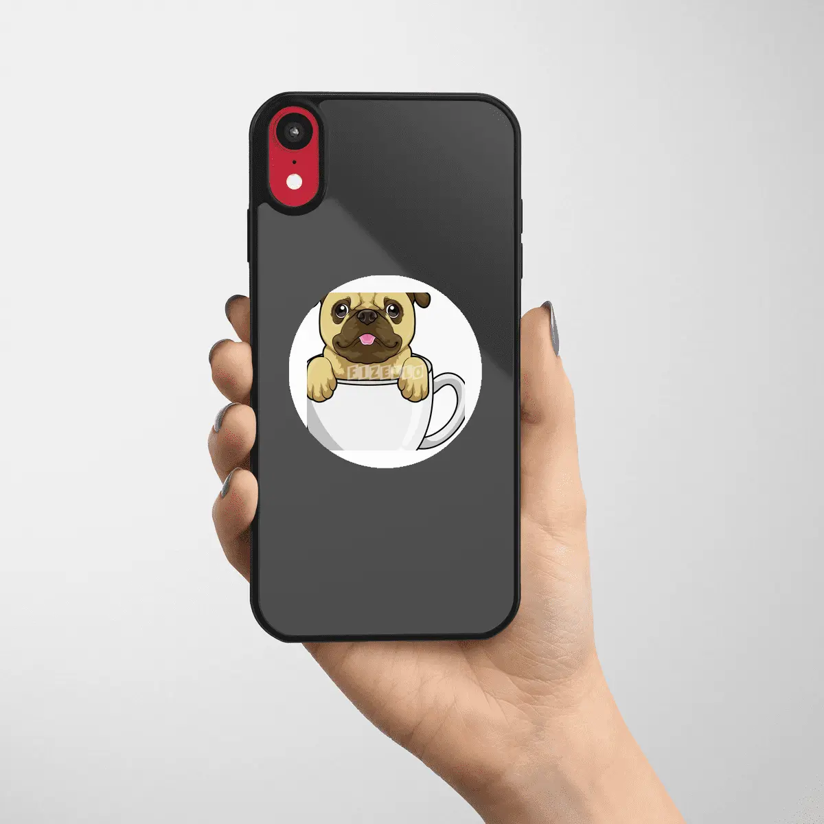 Pug with Cup of Coffee Etiket