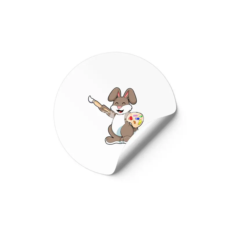 Rabbit as Painter with Brush & Paint Etiket