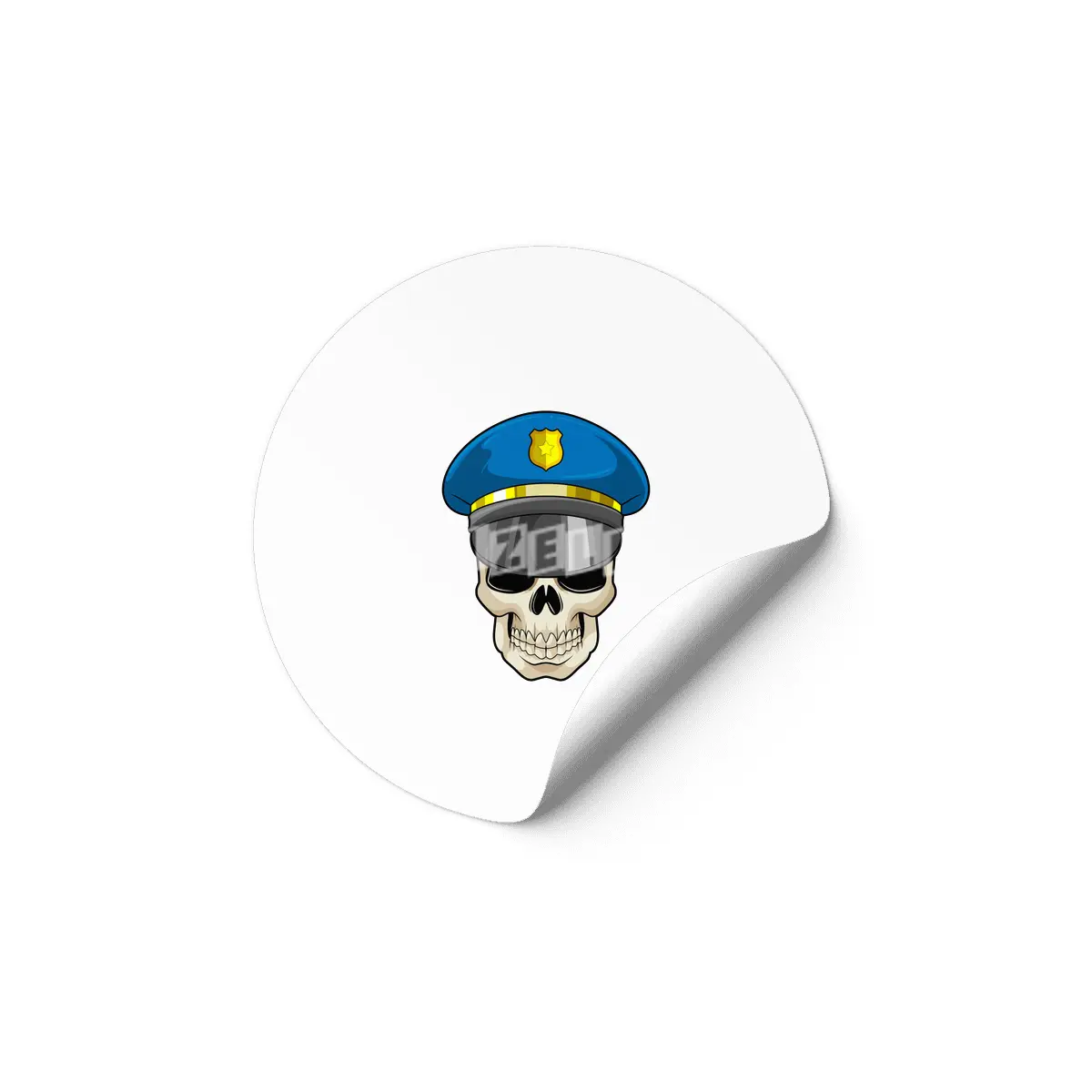 Skull as Police officer with Police hat Etiket
