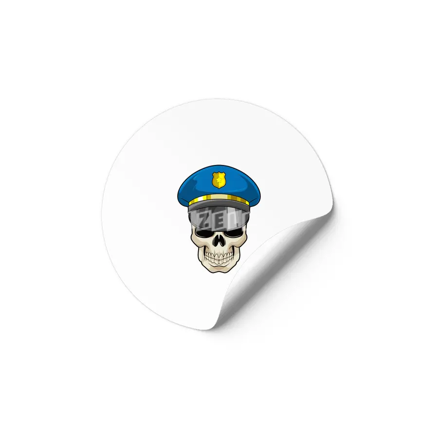 Skull as Police officer with Police hat Etiket