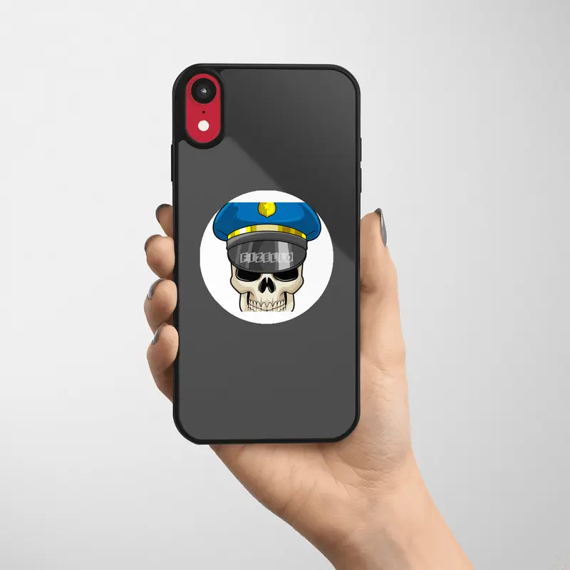 Skull as Police officer with Police hat Etiket