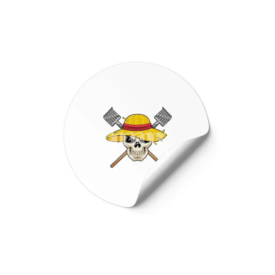 Skull with Hat as Farmer with Rake Etiket