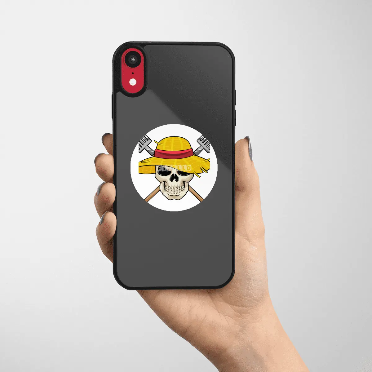 Skull with Hat as Farmer with Rake Etiket