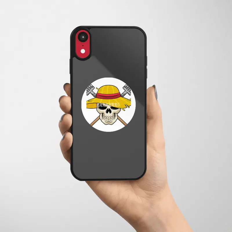 Skull with Hat as Farmer with Rake Etiket