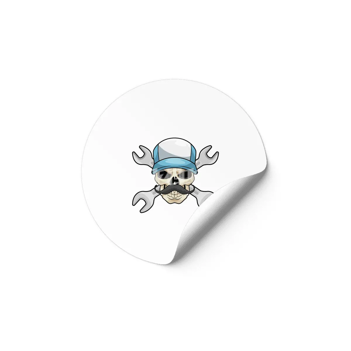 Skull with Mustache & Wrench Etiket
