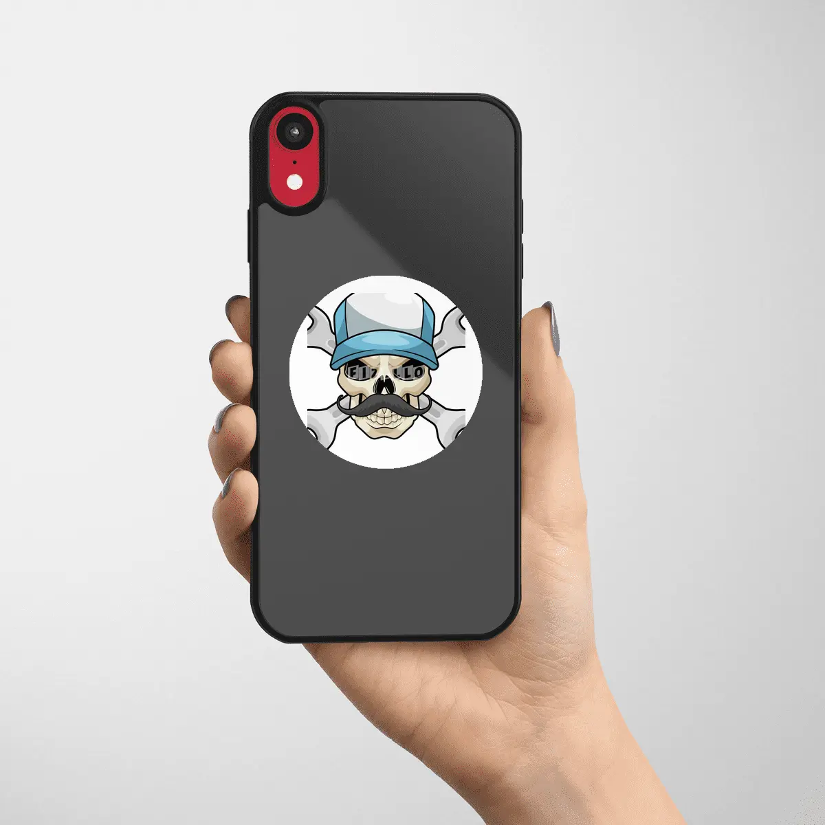 Skull with Mustache & Wrench Etiket
