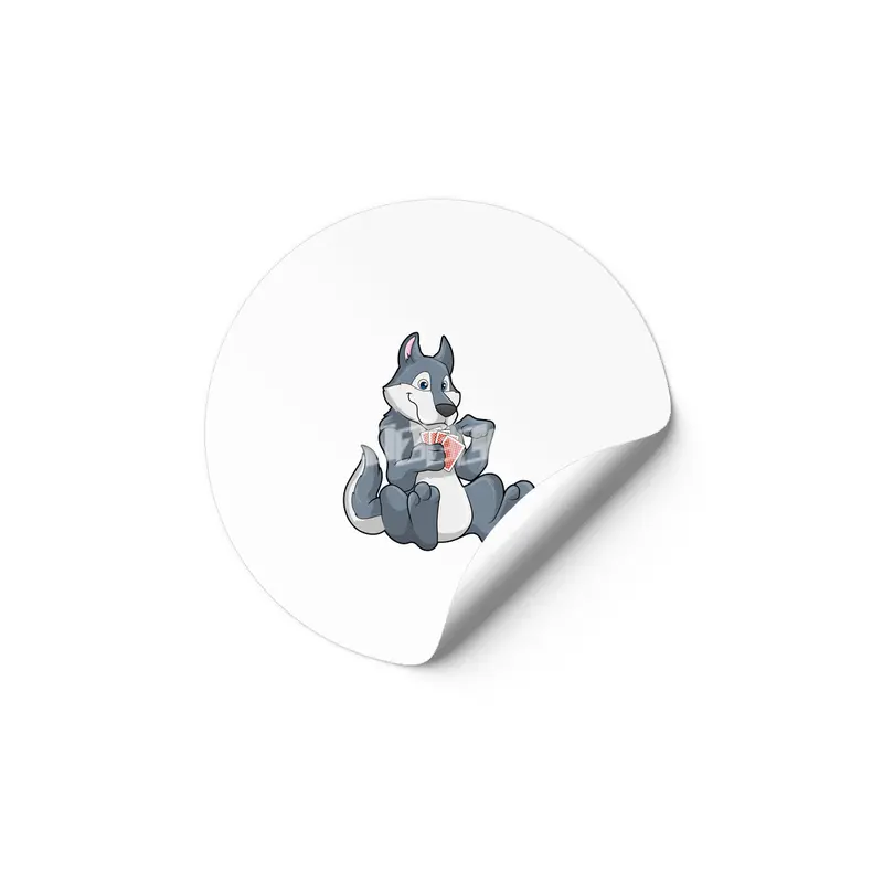 Wolf at Poker with Poker cards Etiket