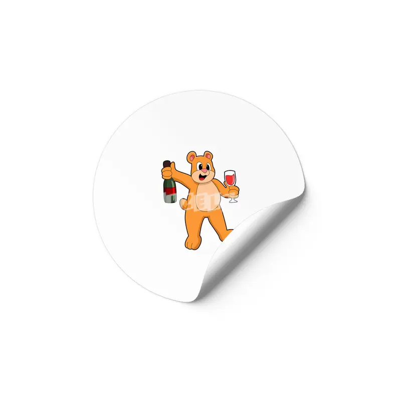 Bear with Glass of Wine & Bottle Wine Etiket