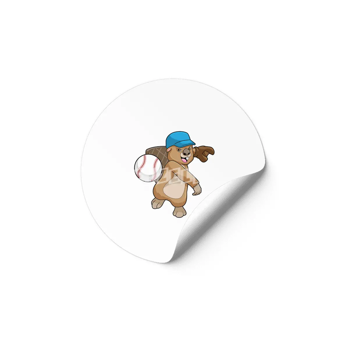 Beaver at Baseball Sports with Cap Etiket