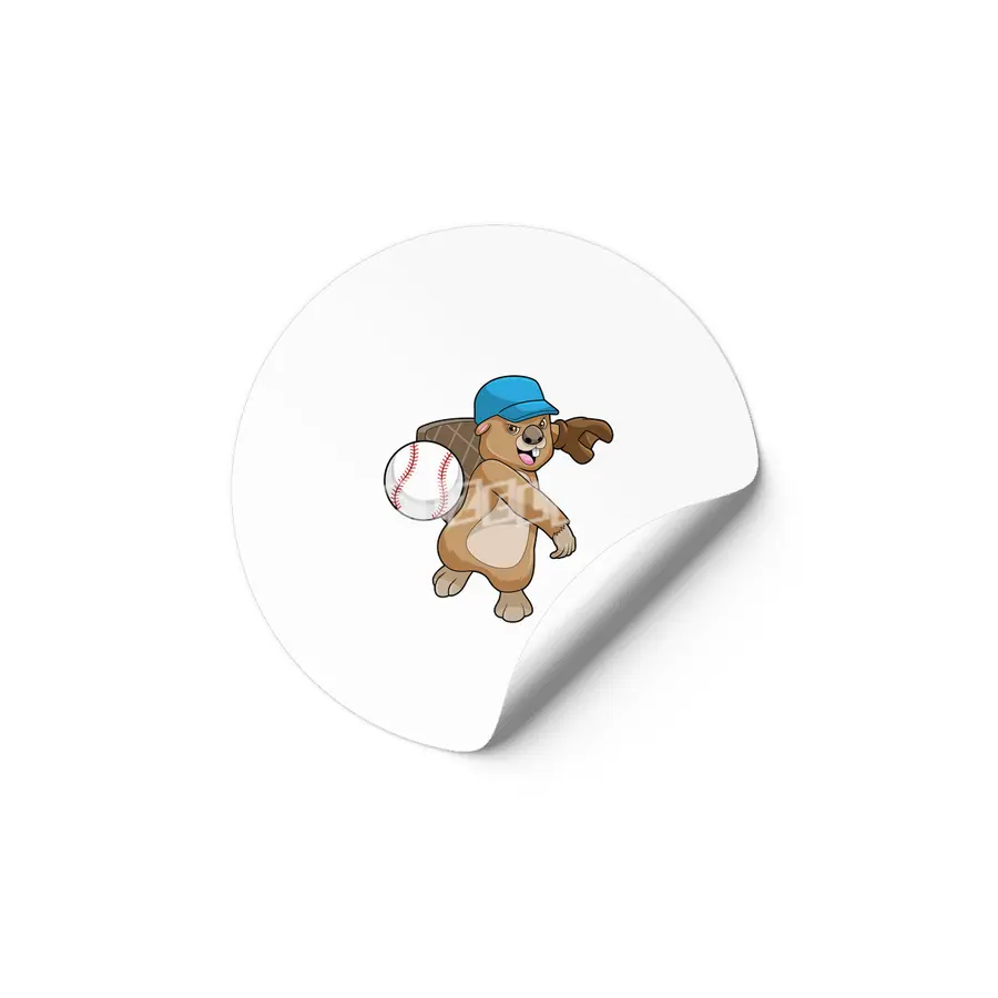 Beaver at Baseball Sports with Cap Etiket