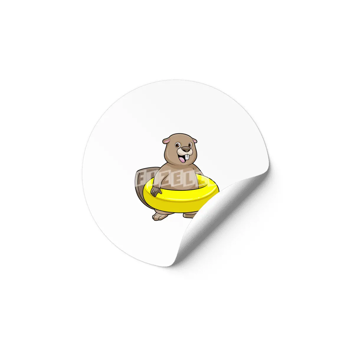 Beaver at Swimming with Swim ring Etiket
