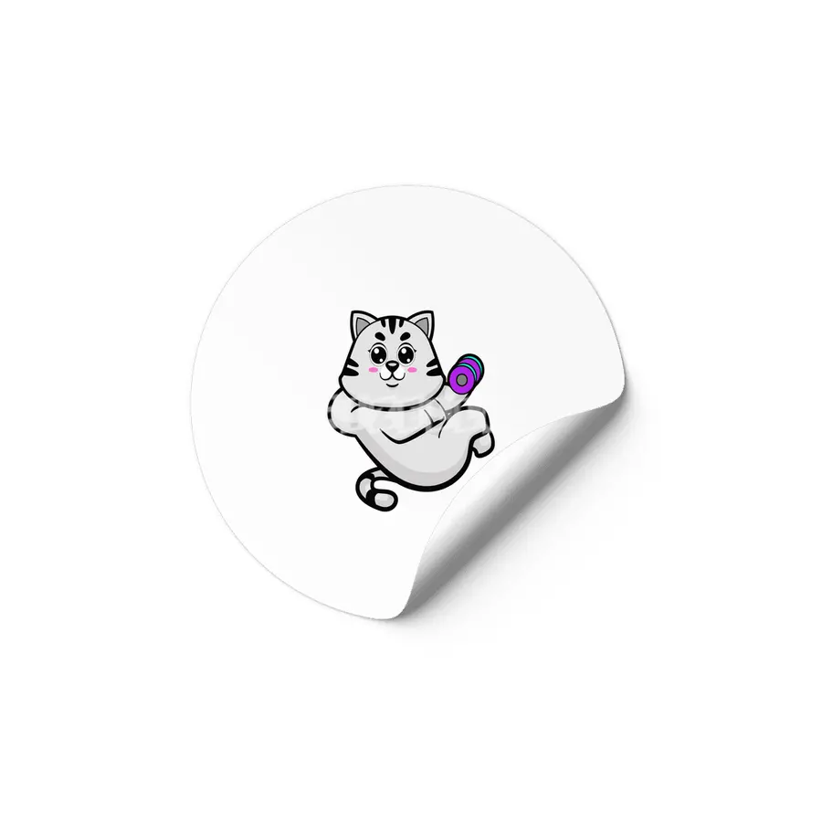 Cat as Bodybuilder with Dumbbell Etiket