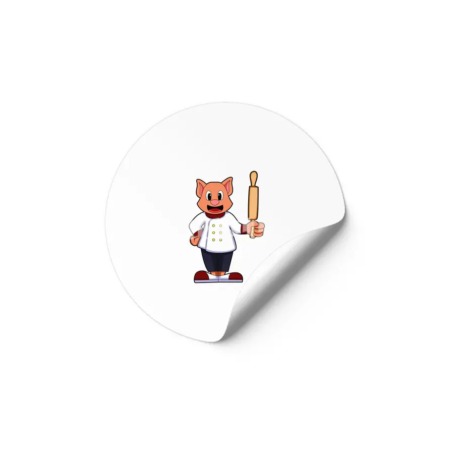 Cat as Cook with Cooking apron & Rolling pin Etiket