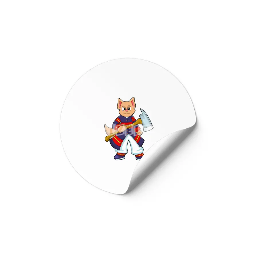 Cat as Firefighter at Fire department with Axe Etiket