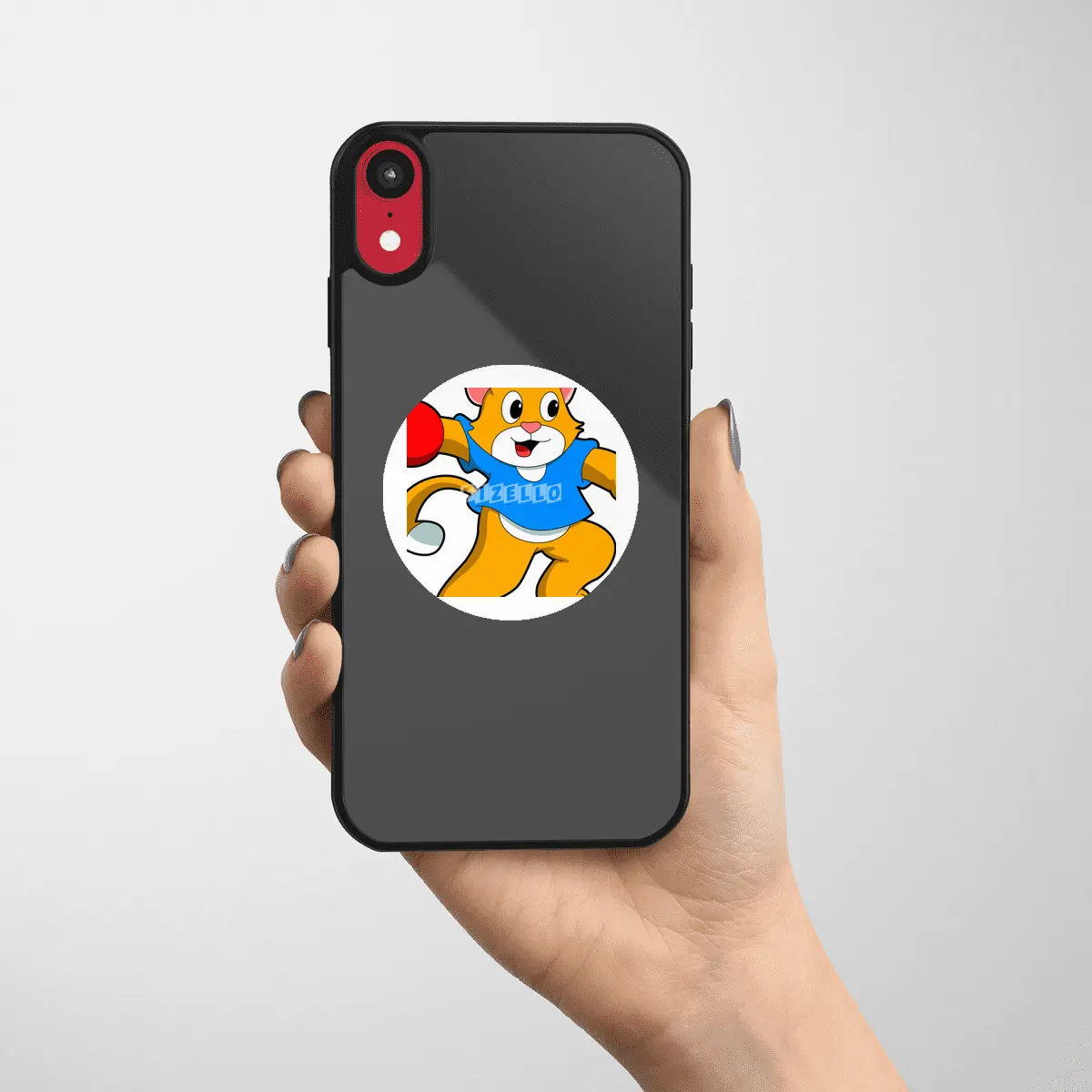 Cat as Handball player with handball Etiket