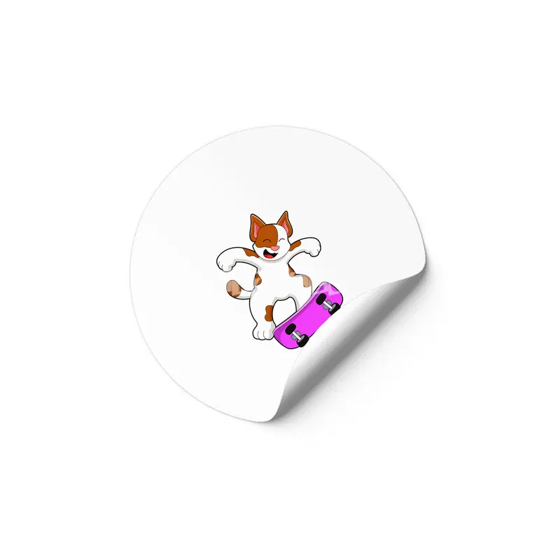 Cat as Skater with Skateboard Etiket