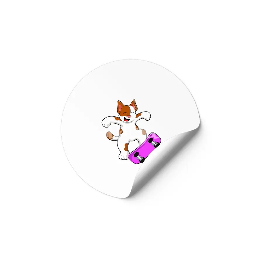 Cat as Skater with Skateboard Etiket