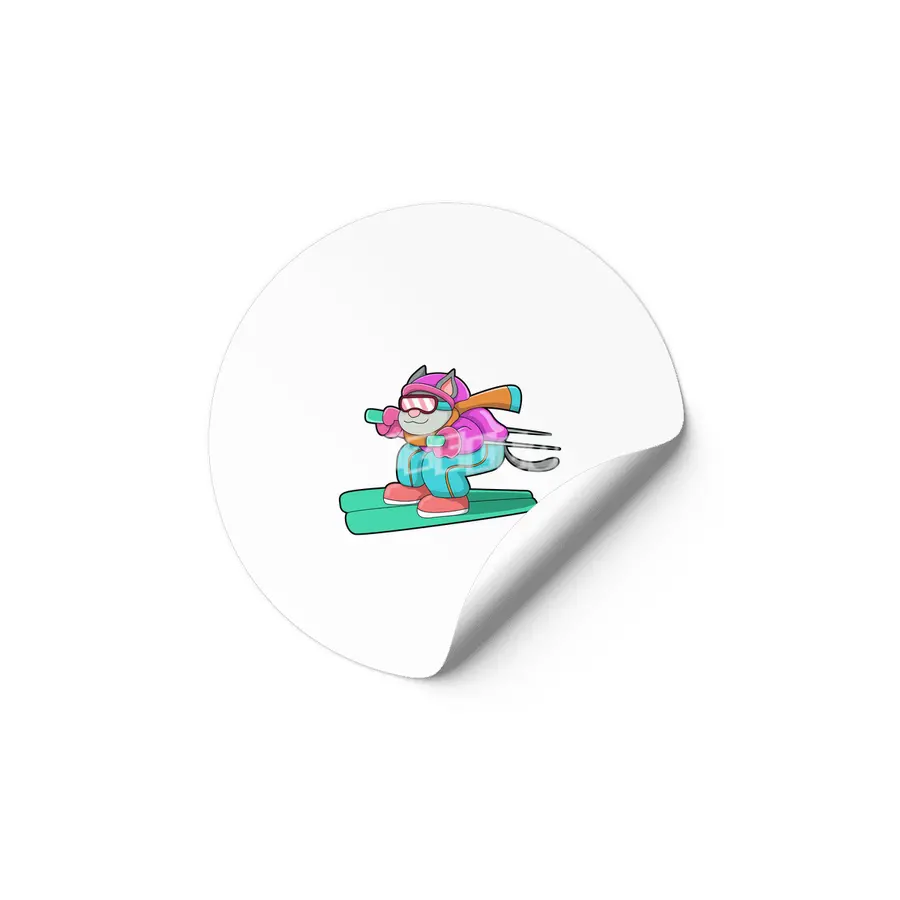 Cat as Ski jumper with Ski & Ski goggles Etiket