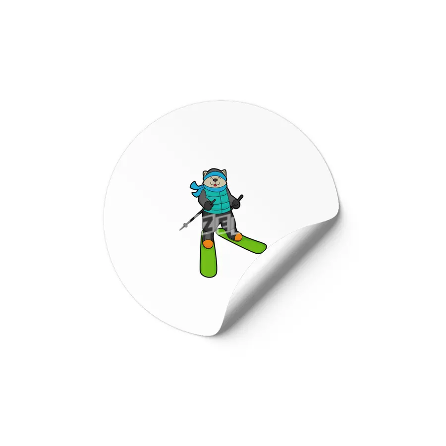 Cat as Skier with Ski Etiket