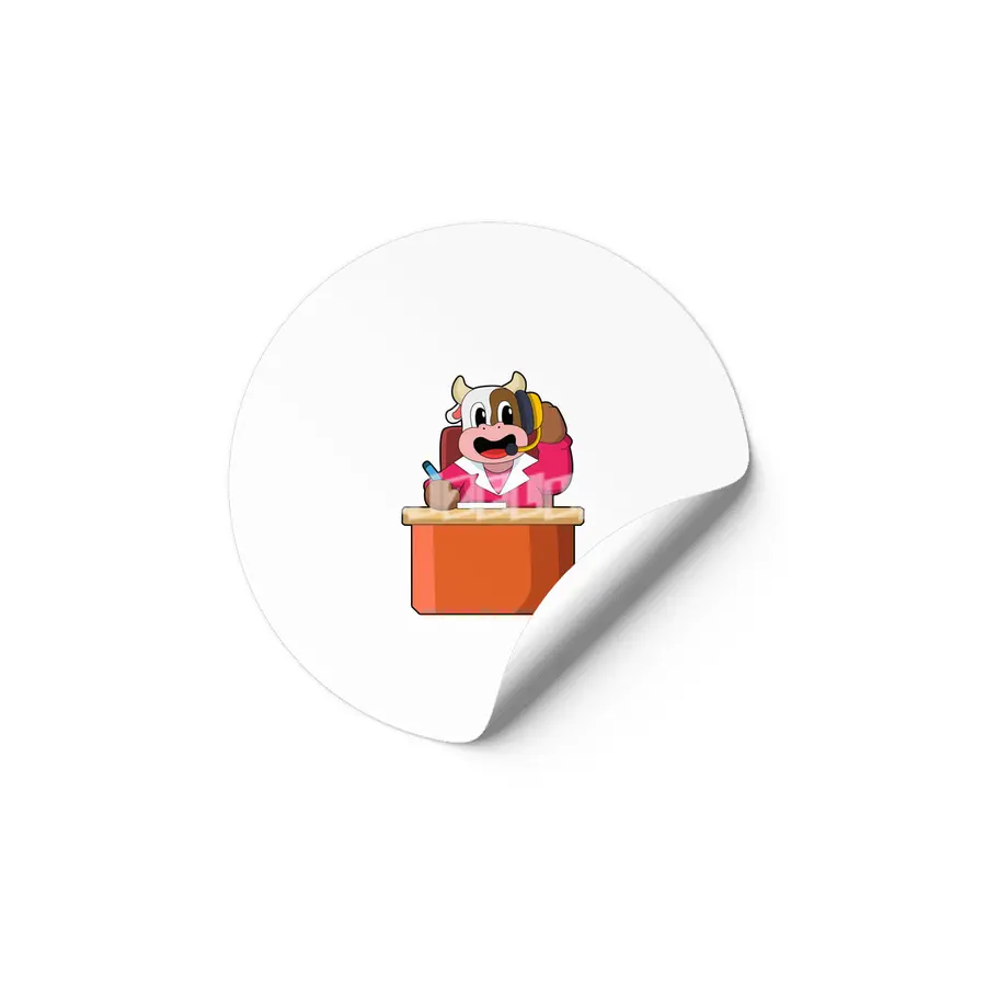 Cow as Secretary with Table Etiket