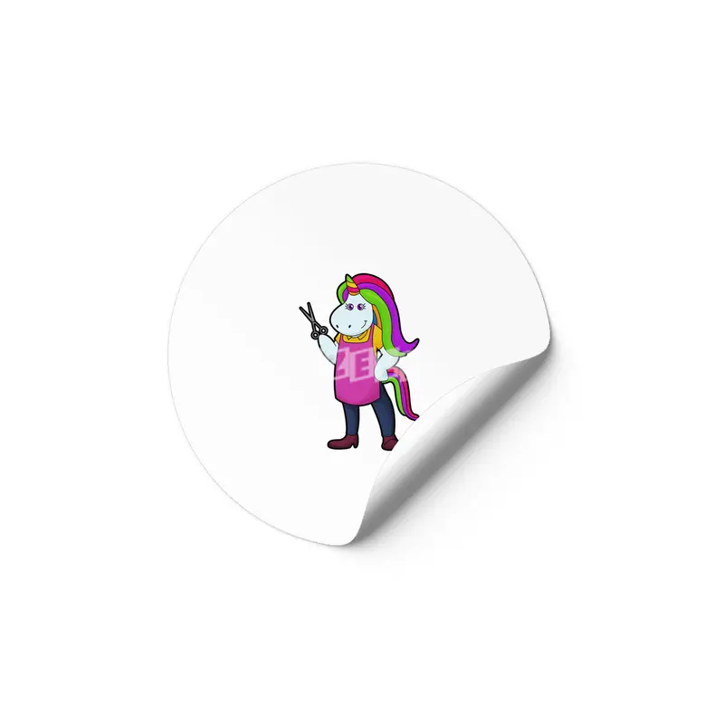 Unicorn as Hairdresser with Scissors Etiket