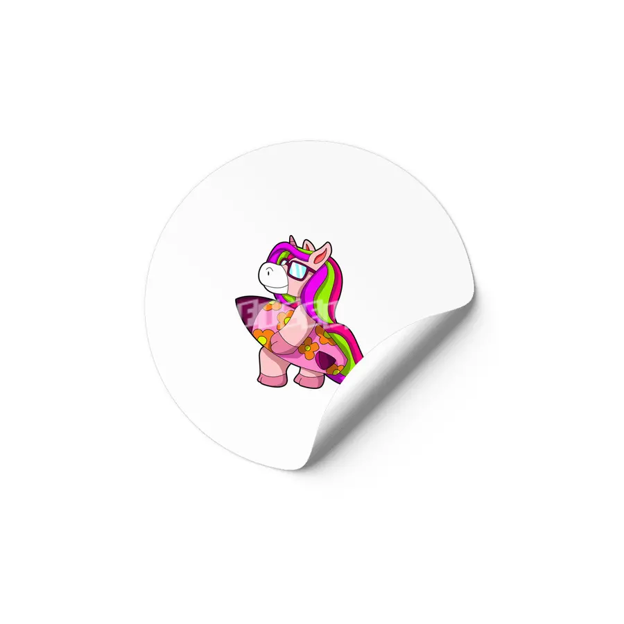Unicorn as Surfer with Surfboard & Sunglasses Etiket