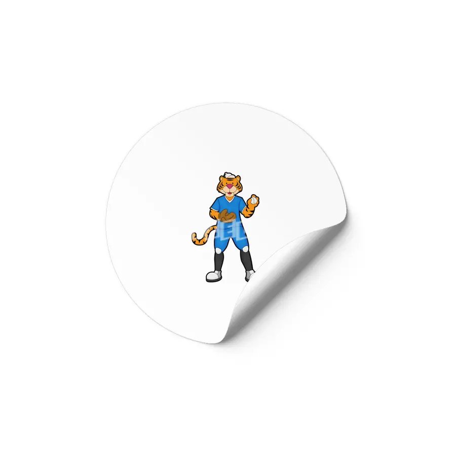Tiger at Baseball with Baseball glove & Cap Etiket