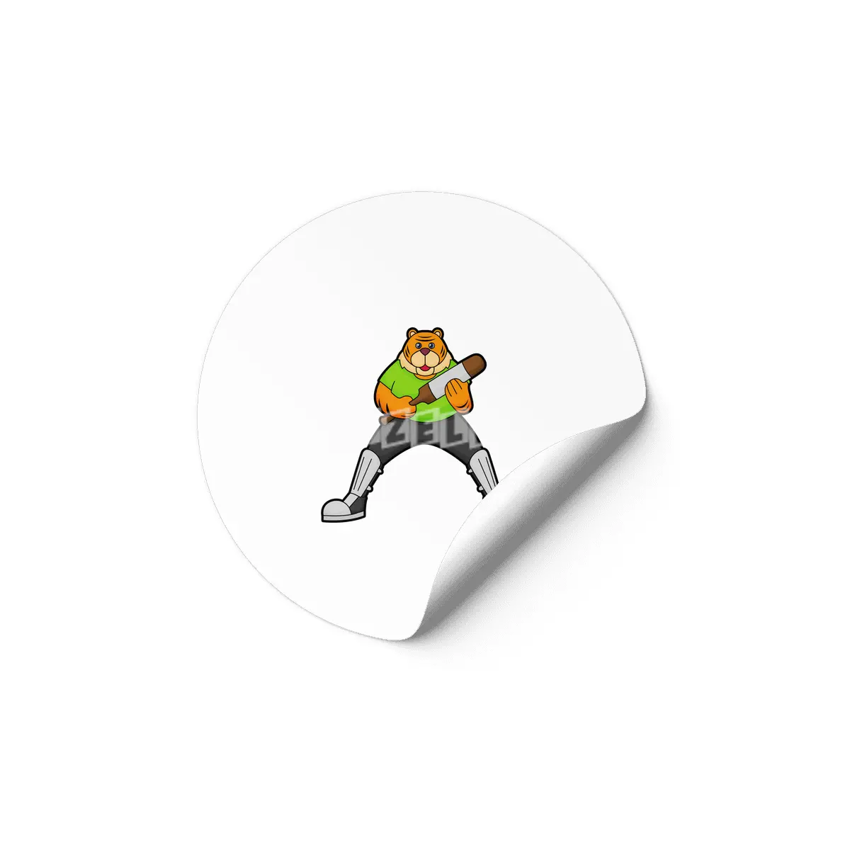 Tiger at Cricket with Cricket bat Etiket