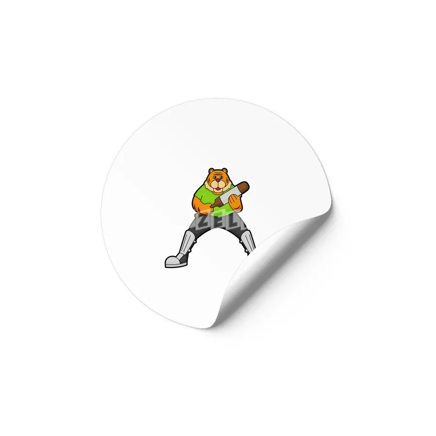 Tiger at Cricket with Cricket bat Etiket