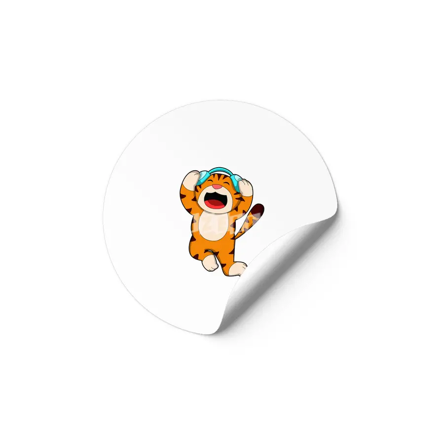 Tiger at Music with Headphone Etiket
