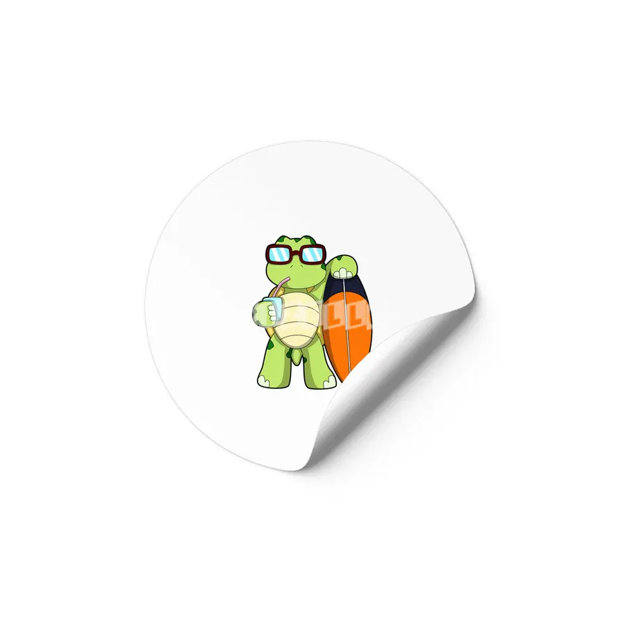 Turtle as Surfer with Surfboard & Drink Etiket