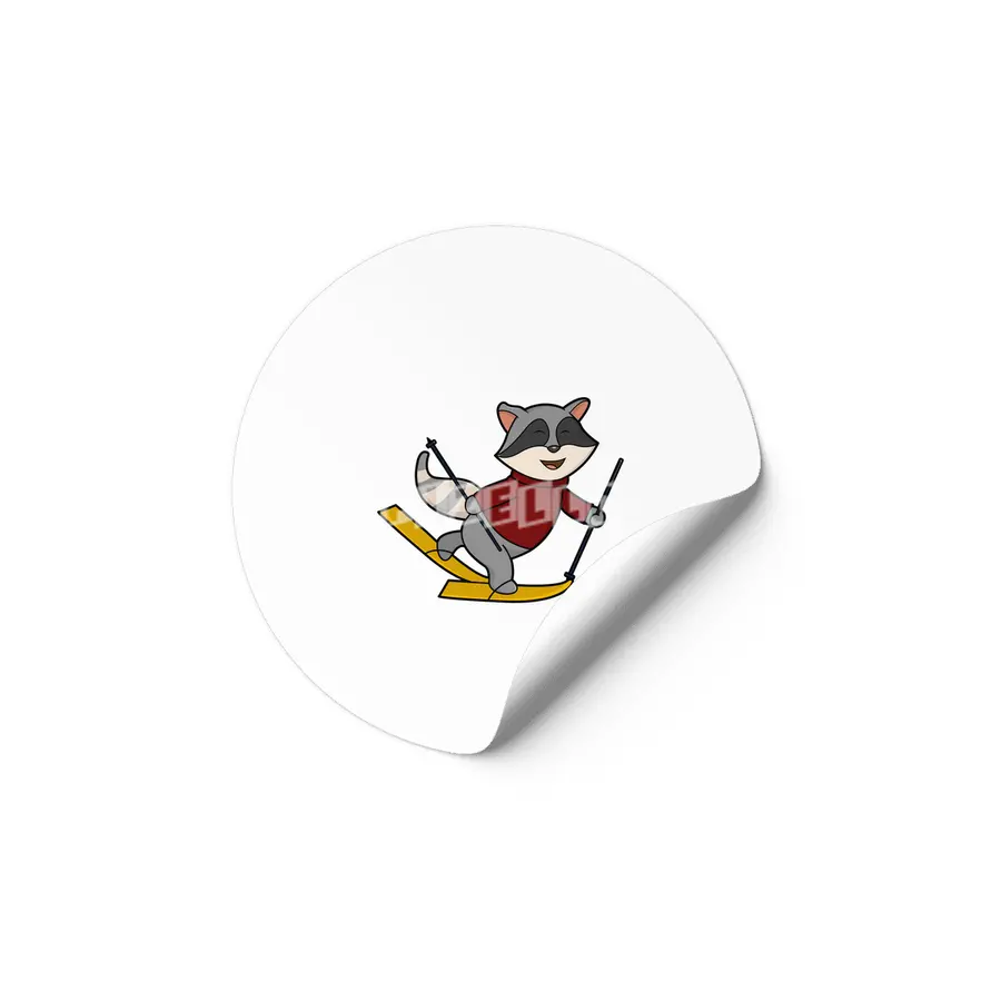 Raccoon as Skier with Skis and Ski poles Etiket