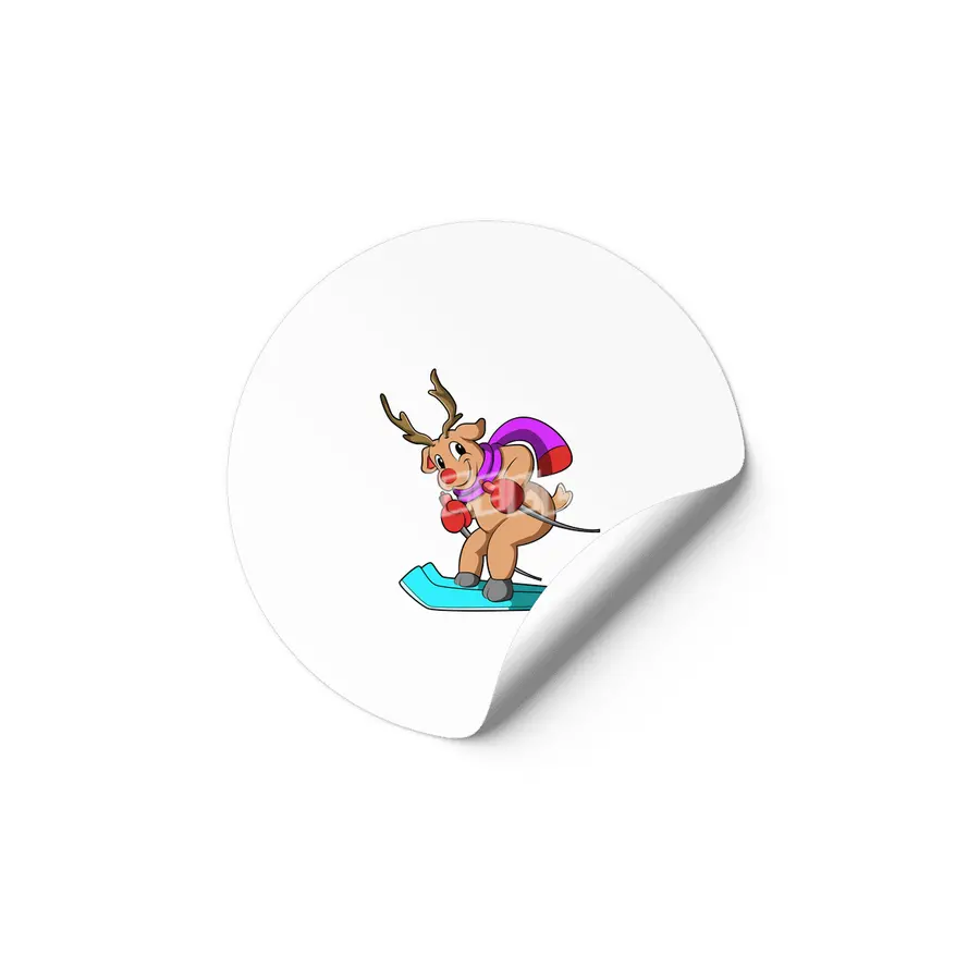 Reindeer as Skier with Skis Etiket